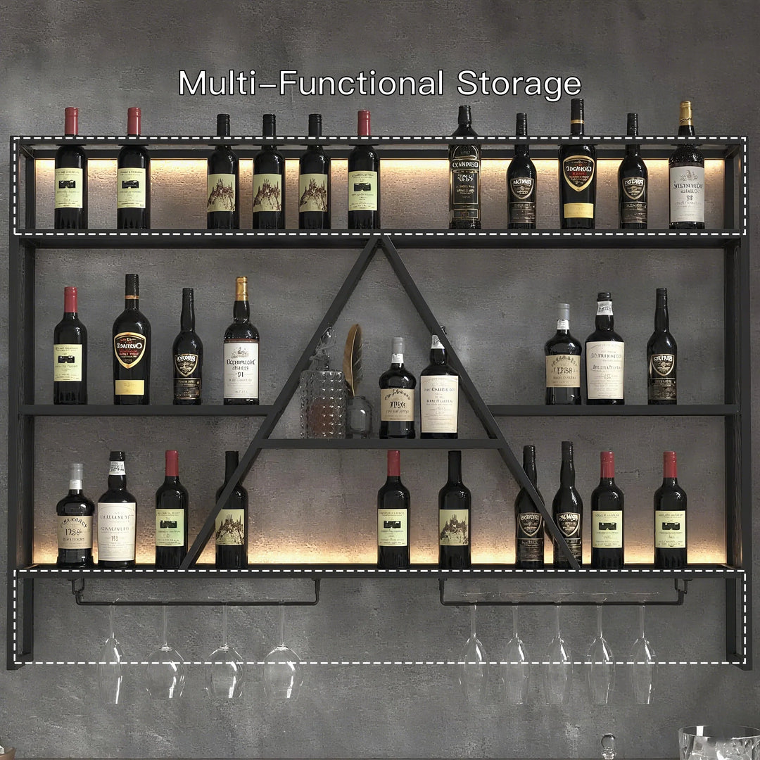 Wall Mount Multi-Tier Metal Wine Rack with Bottle Rack