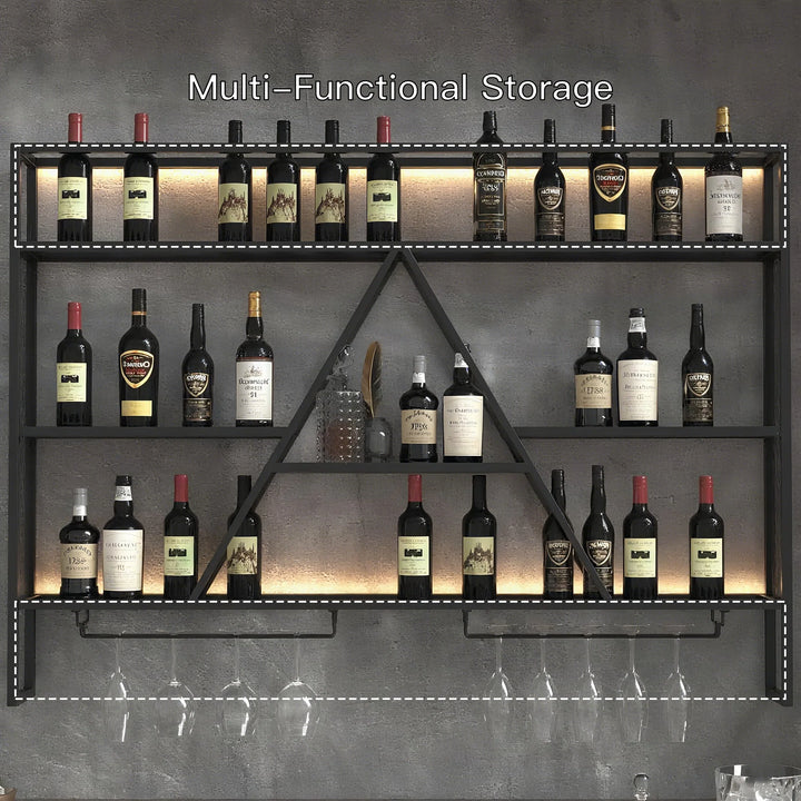 Wall Mount Multi-Tier Metal Wine Rack with Bottle Rack