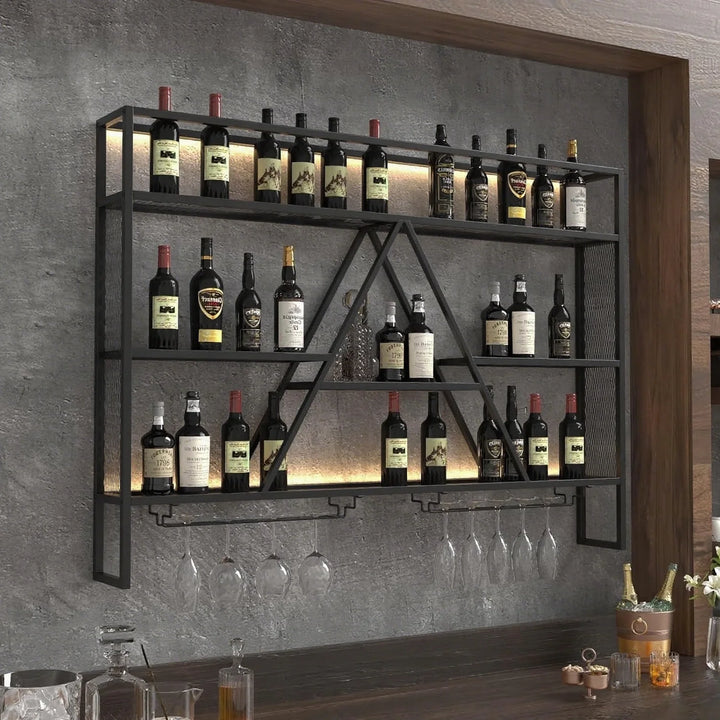 Wall Mount Multi-Tier Metal Wine Rack with Bottle Rack