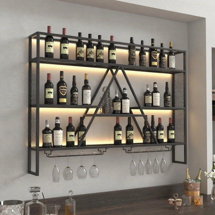 Wall Mount Multi-Tier Metal Wine Rack with Bottle Rack