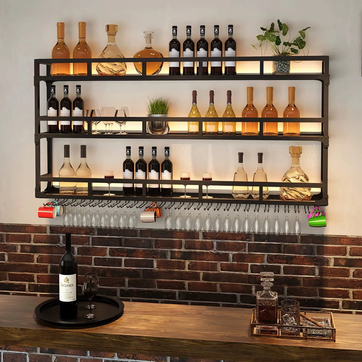 Simple Wall Mount Wine Rack Black Metal Liquor Rack