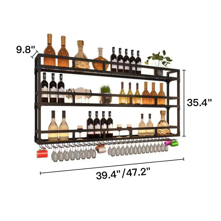 Simple Wall Mount Wine Rack Black Metal Liquor Rack