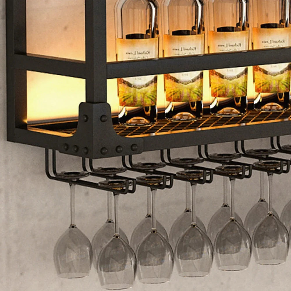 Simple Wall Mount Wine Rack Black Metal Liquor Rack