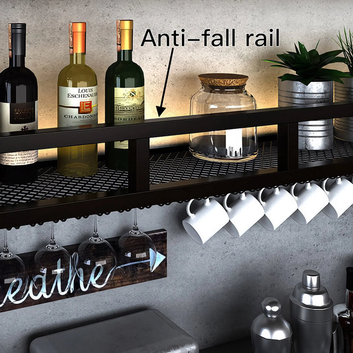 Simple Wall Mount Wine Rack Black Metal Liquor Rack