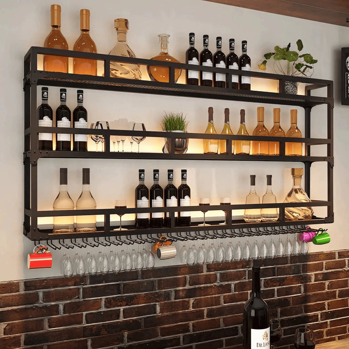 Simple Wall Mount Wine Rack Black Metal Liquor Rack