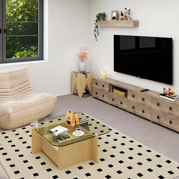 Modern Wood Pet Rest X-Shaped Side Table with Glass Top