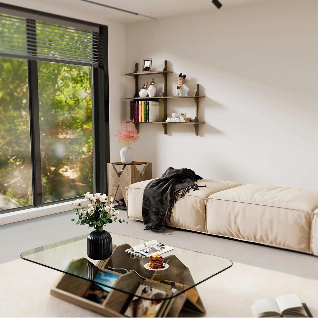 Modern Wood Pet Rest X-Shaped Side Table with Glass Top