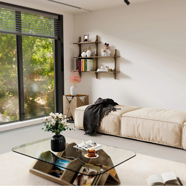 Modern Wood Pet Rest X-Shaped Side Table with Glass Top