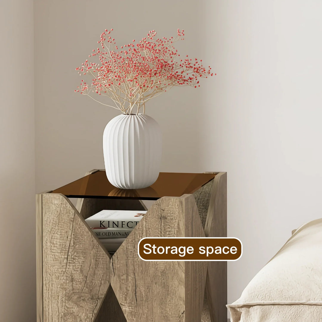 Modern Wood Pet Rest X-Shaped Side Table with Glass Top