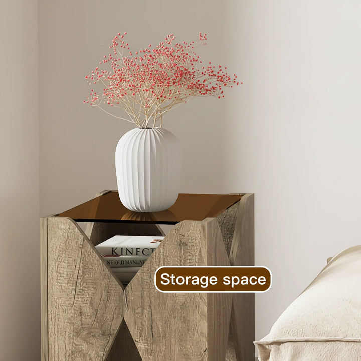 Modern Wood Pet Rest X-Shaped Side Table with Glass Top