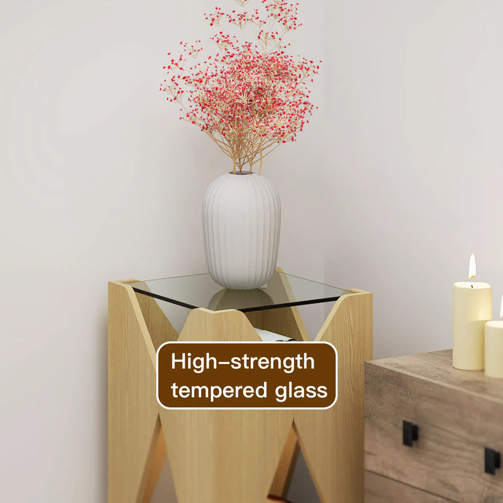Modern Wood Pet Rest X-Shaped Side Table with Glass Top