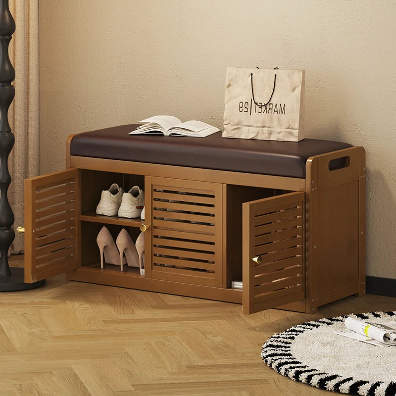 Vintage Shoe Storage Bench with Soft Cushion for Hallway