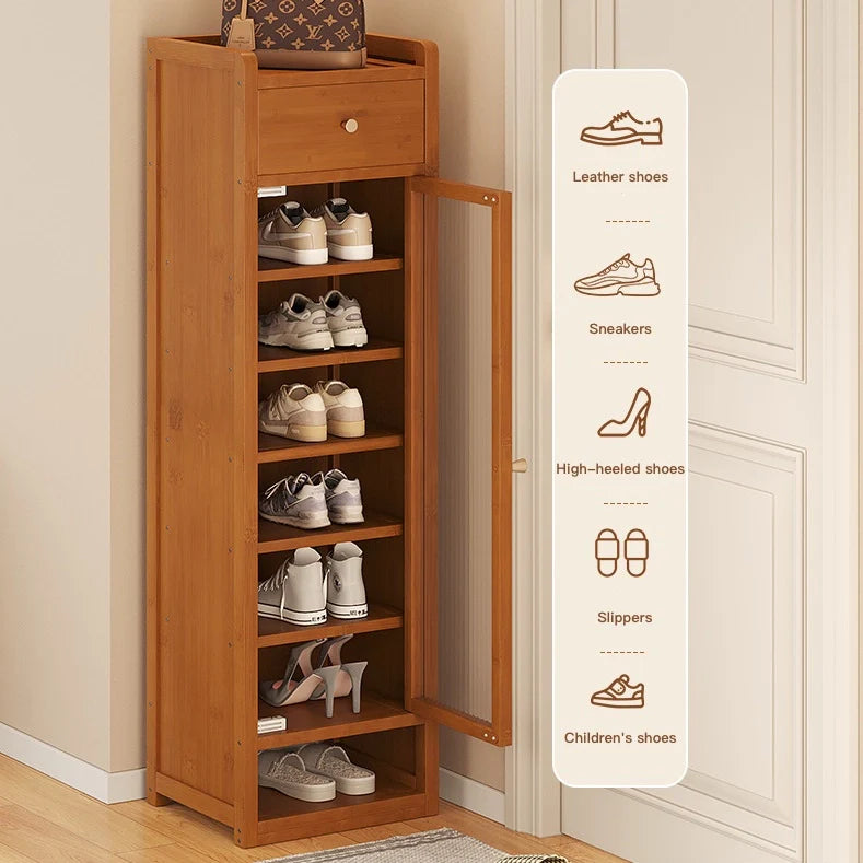 Narrow Multi Tier Shoe Cabinet with Storage Drawer for Entryway