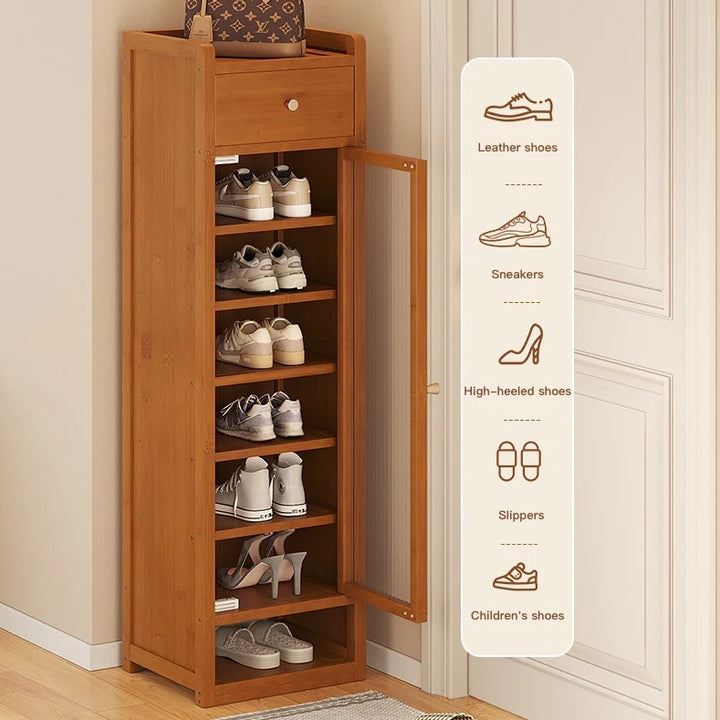 Narrow Multi Tier Shoe Cabinet with Storage Drawer for Entryway
