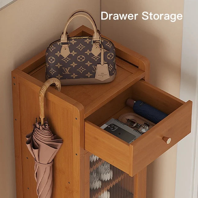 Narrow Multi Tier Shoe Cabinet with Storage Drawer for Entryway