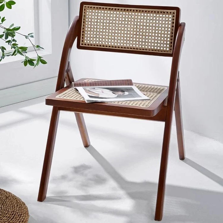 Vintage Rattan Solid Wood Folding Chair