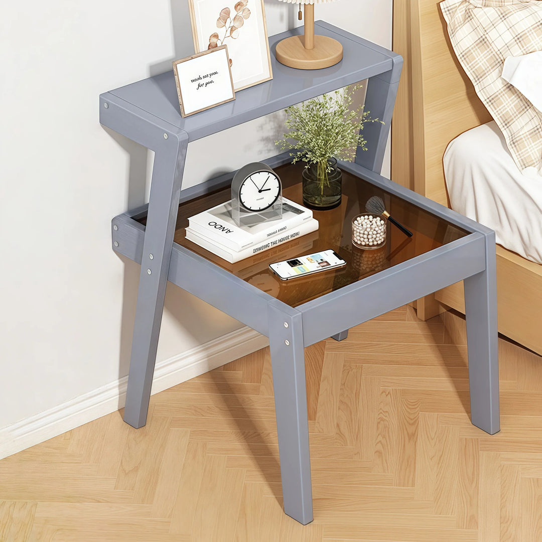Mid Century Accent Table Simple Side Table with Glass Tabletop