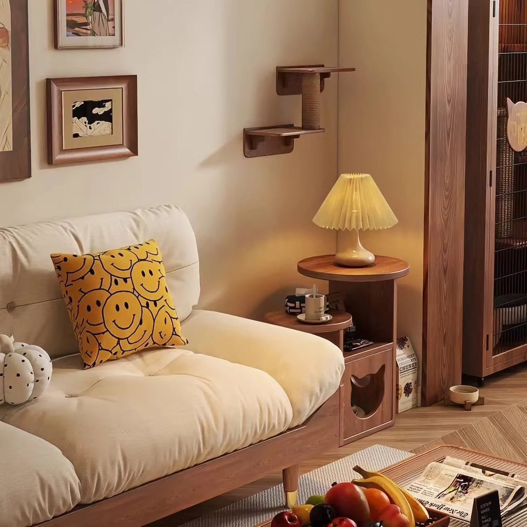 Solid Wood Multi-Functional Side Table with Cat House