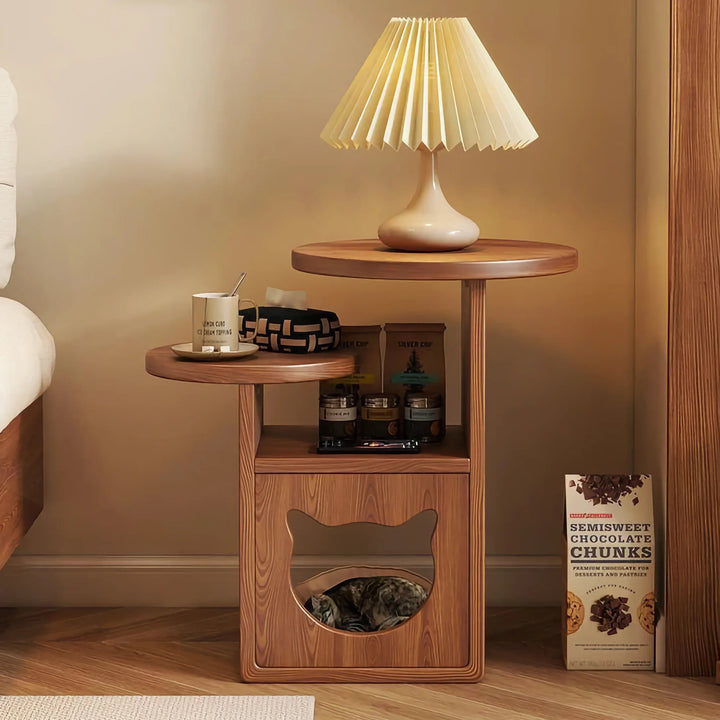 Solid Wood Multi-Functional Side Table with Cat House