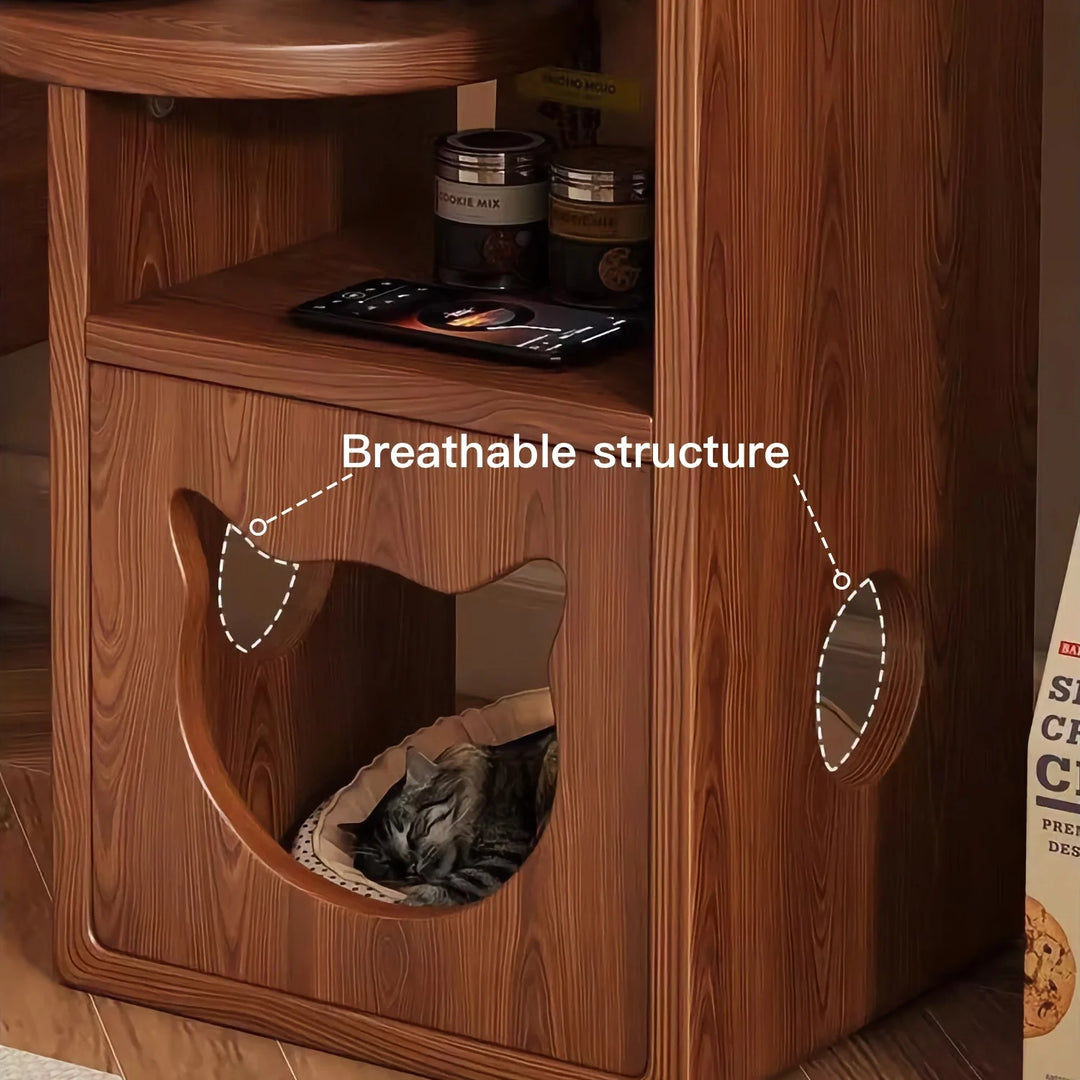 Solid Wood Multi-Functional Side Table with Cat House