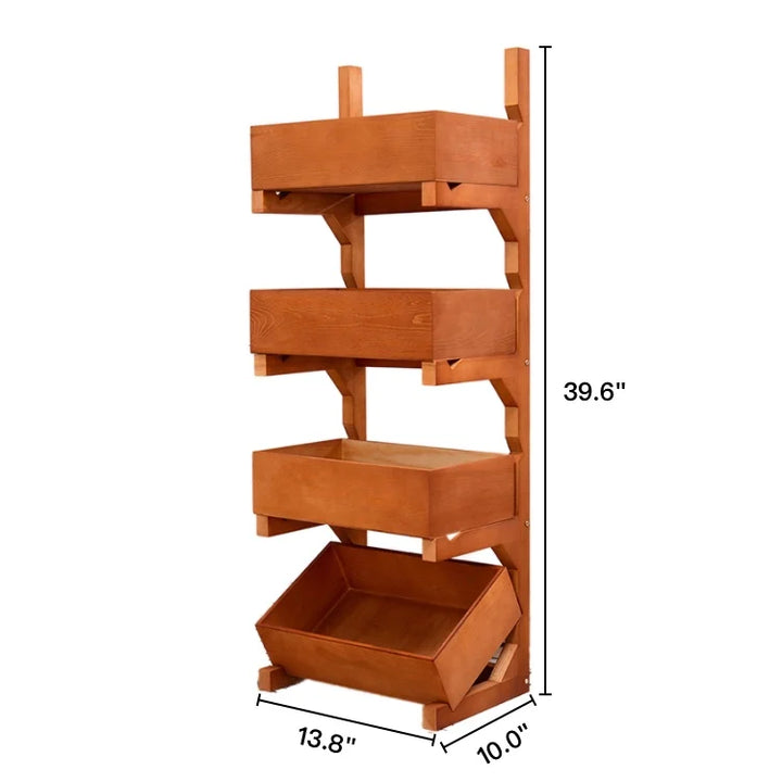 Solid Wood Fruit and Vegetable Storage Rack Organizer for Kitchen