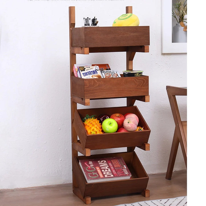 Solid Wood Fruit and Vegetable Storage Rack Organizer for Kitchen