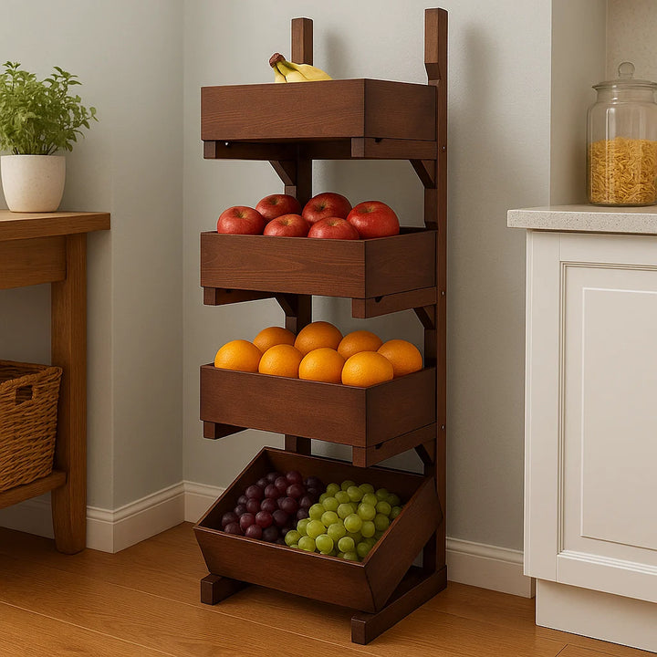Solid Wood Fruit and Vegetable Storage Rack Organizer for Kitchen