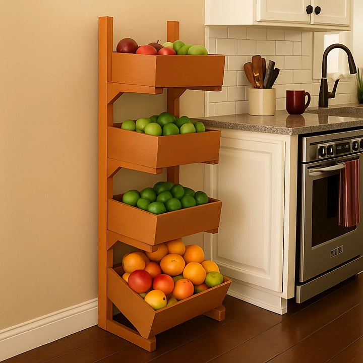 Solid Wood Fruit and Vegetable Storage Rack Organizer for Kitchen