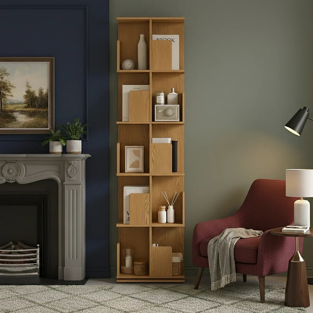 Freestanding Rotating Bookcase Wooden Square Storage Rack