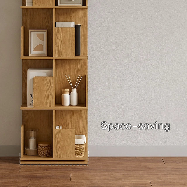 Freestanding Rotating Bookcase Wooden Square Storage Rack