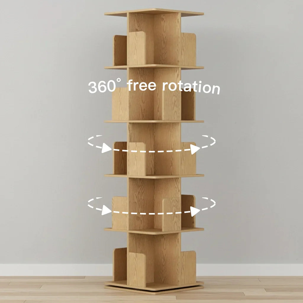 Freestanding Rotating Bookcase Wooden Square Storage Rack