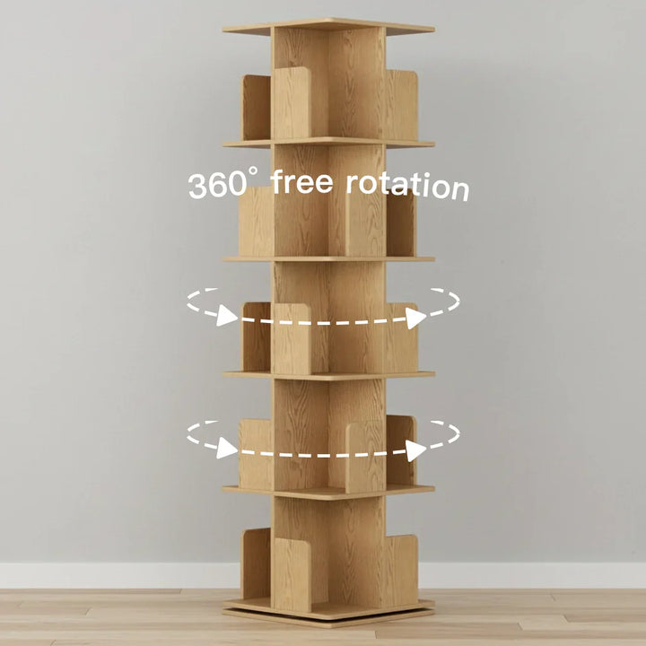 Freestanding Rotating Bookcase Wooden Square Storage Rack