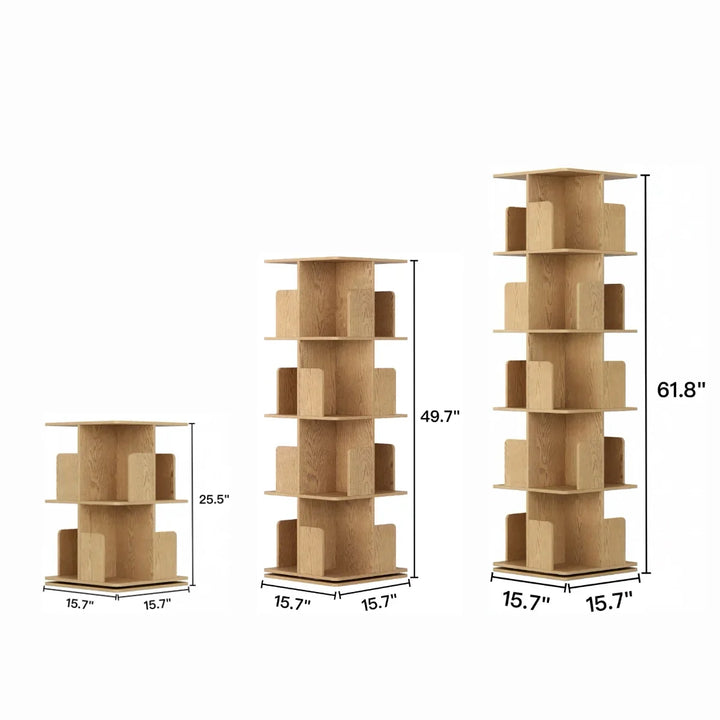 Freestanding Rotating Bookcase Wooden Square Storage Rack