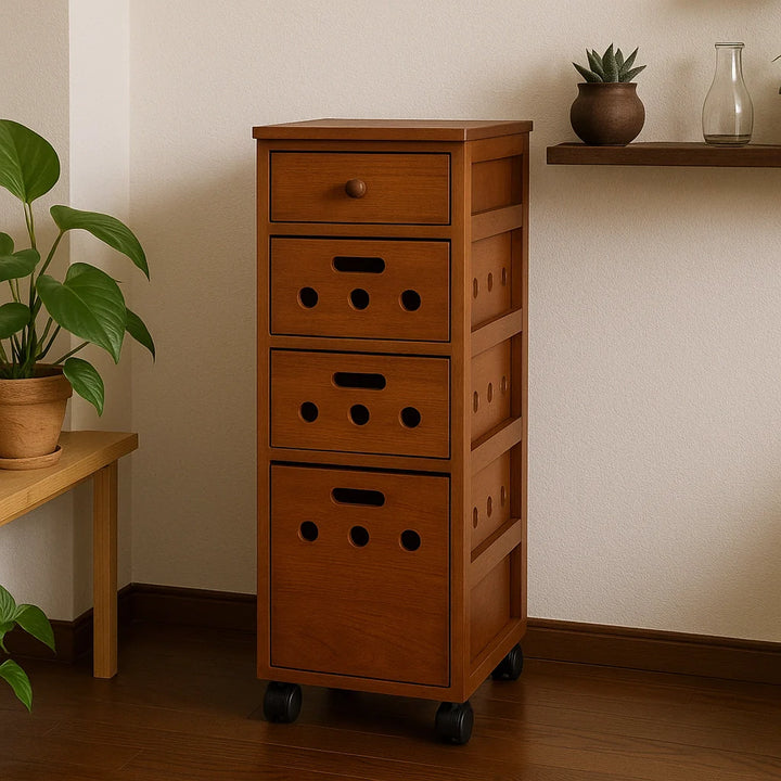 Vintage Wooden Vegetable Storage Cabinet with Multiple Drawers