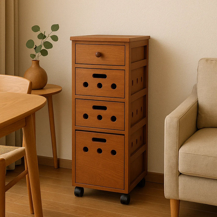 Vintage Wooden Vegetable Storage Cabinet with Multiple Drawers