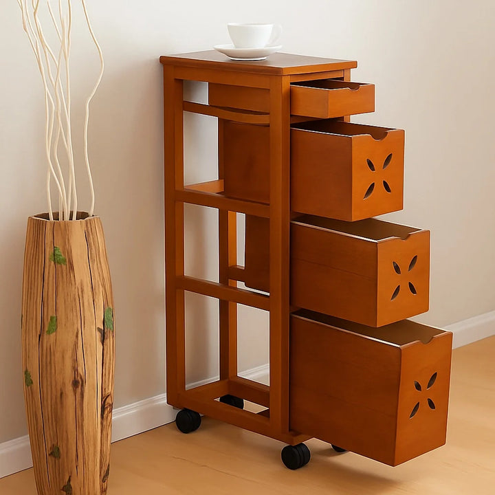 Vintage Wooden Vegetable Storage Cabinet with Multiple Drawers