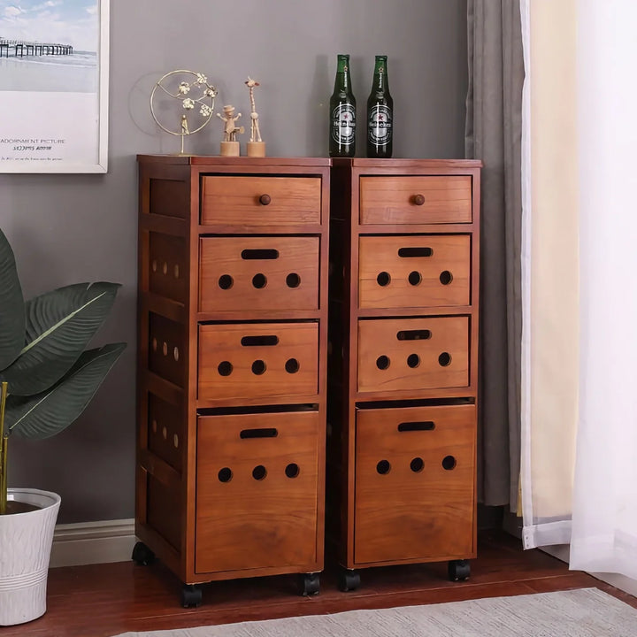 Vintage Wooden Vegetable Storage Cabinet with Multiple Drawers
