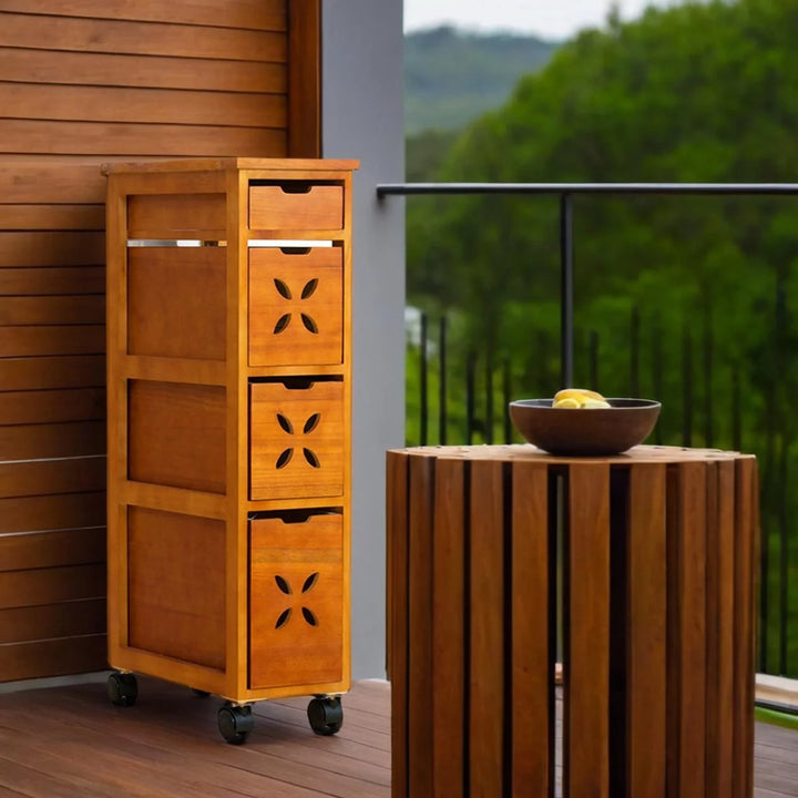 Vintage Wooden Vegetable Storage Cabinet with Multiple Drawers