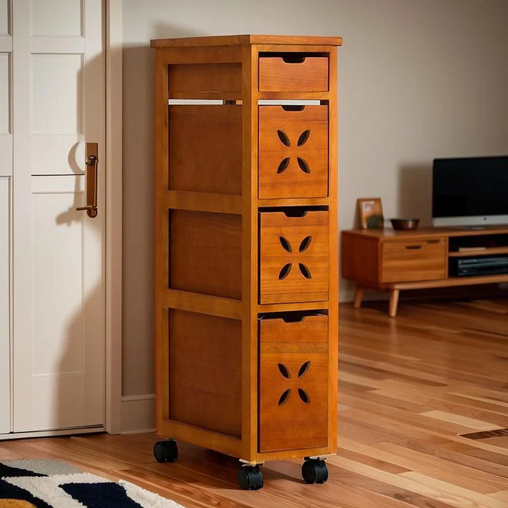 Vintage Wooden Vegetable Storage Cabinet with Multiple Drawers
