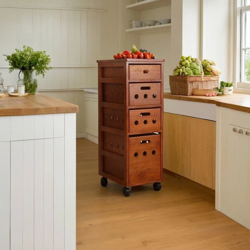 Vintage Wooden Vegetable Storage Cabinet with Multiple Drawers