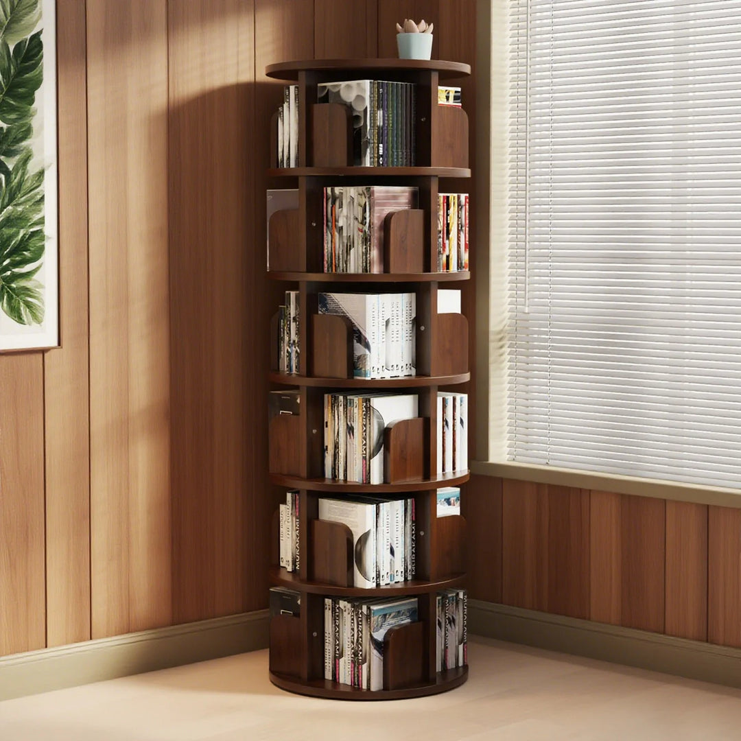 Solid Wood 360 Degree Rotating Bookcase Corner Tall Bookshelf