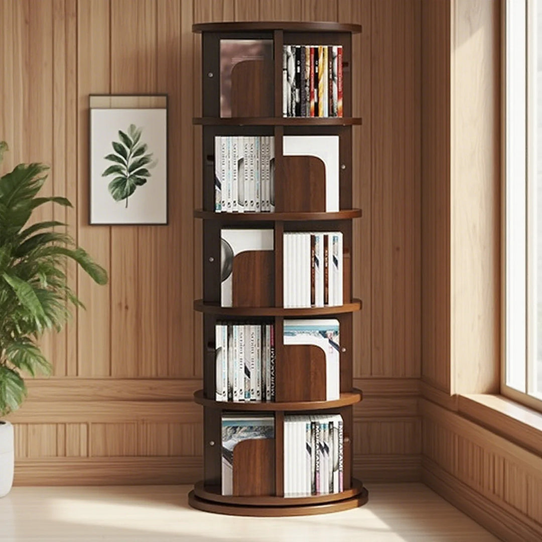 Solid Wood 360 Degree Rotating Bookcase Corner Tall Bookshelf