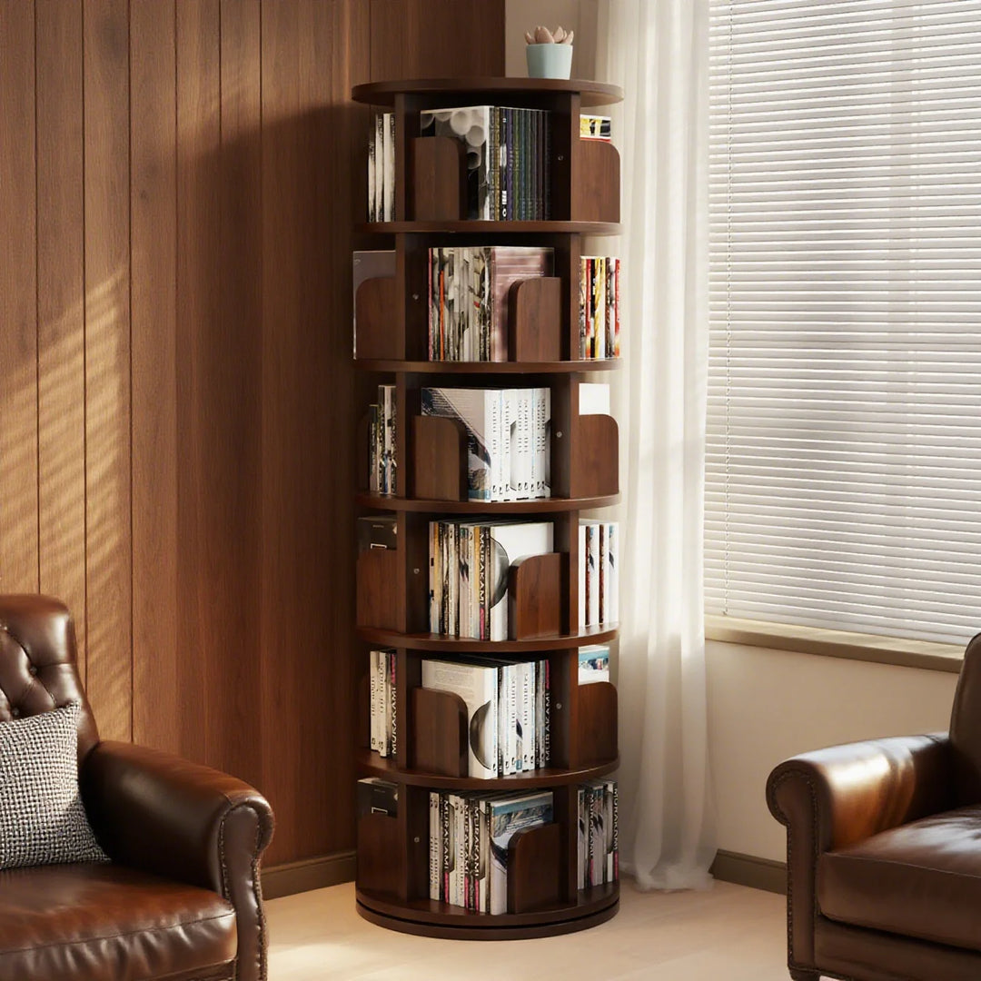 Solid Wood 360 Degree Rotating Bookcase Corner Tall Bookshelf