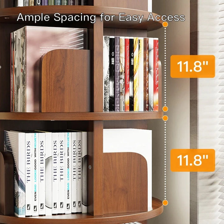 Solid Wood 360 Degree Rotating Bookcase Corner Tall Bookshelf