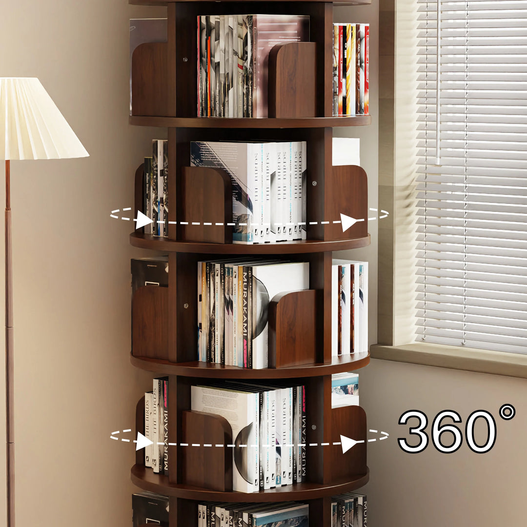 Solid Wood 360 Degree Rotating Bookcase Corner Tall Bookshelf