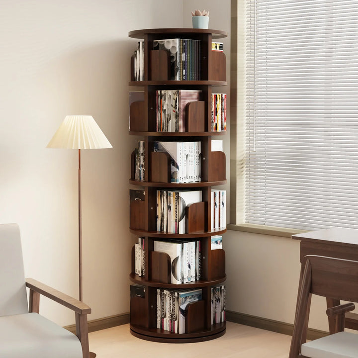 Solid Wood 360 Degree Rotating Bookcase Corner Tall Bookshelf