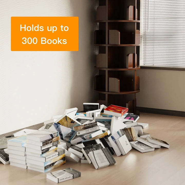 Solid Wood 360 Degree Rotating Bookcase Corner Tall Bookshelf