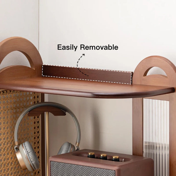 Solid Wood Rattan Bookshelf Corner Storage Rack