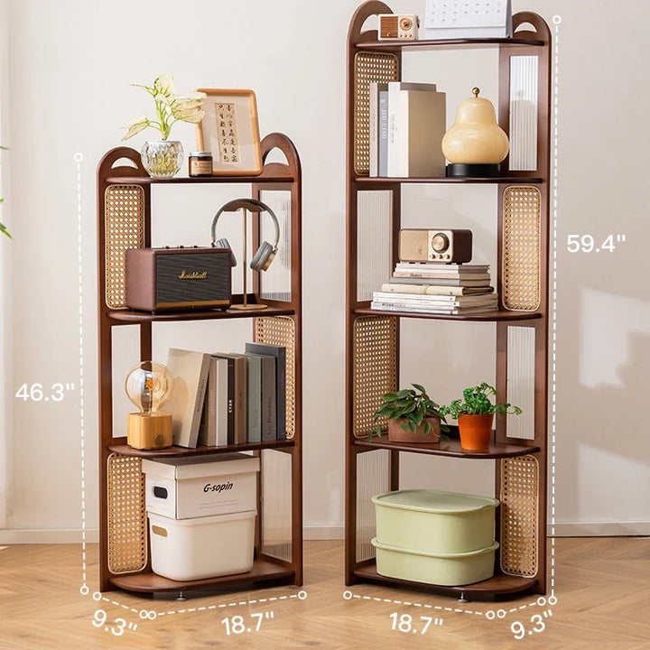 Solid Wood Rattan Bookshelf Corner Storage Rack