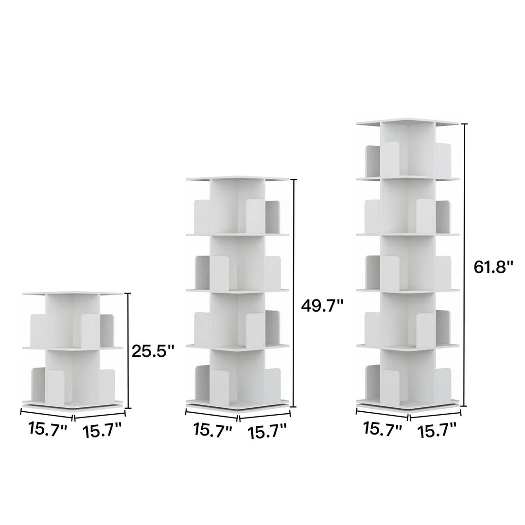 White Wooden Rotating Bookcase Square Tall Standing Bookshelf